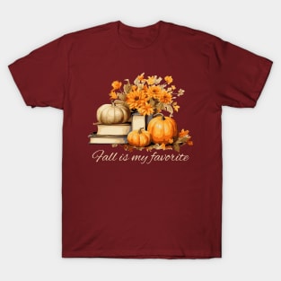 Fall is My Favorite Book Collection with Pumpkins T-Shirt